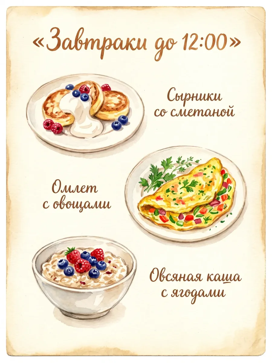 Карточка завтраков для меню