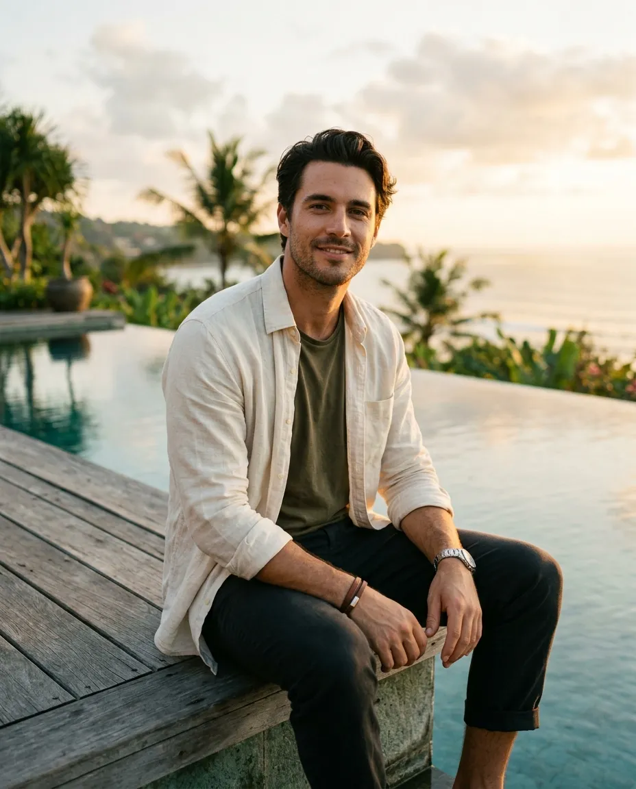 Sea, casual look, studio lighting — after