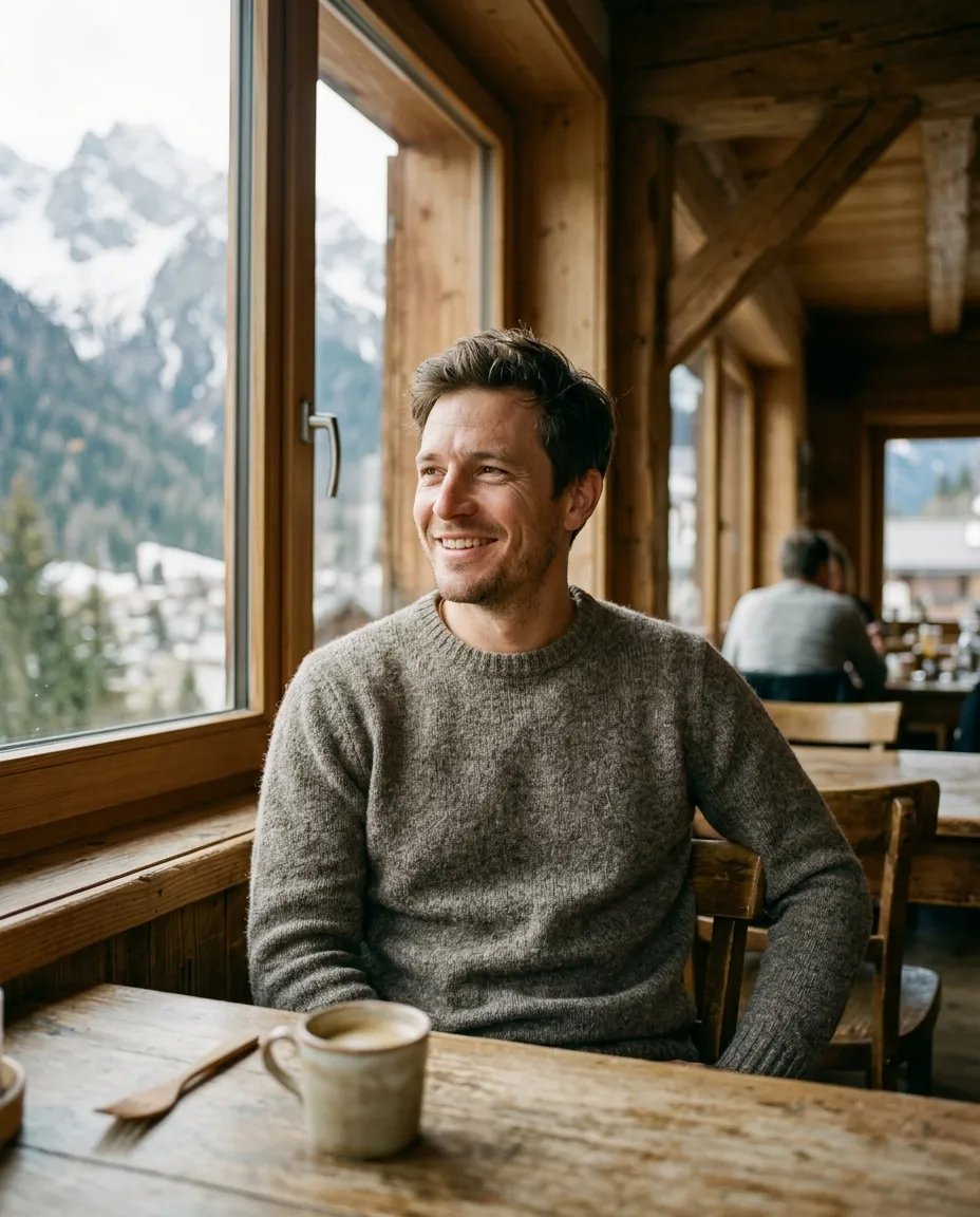 Mountain landscape in the background, golden hour — after